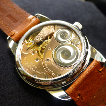 Steel Wrocket Watch with Black Dial, Lumed hands, and special rose gold finished movement - Image 6